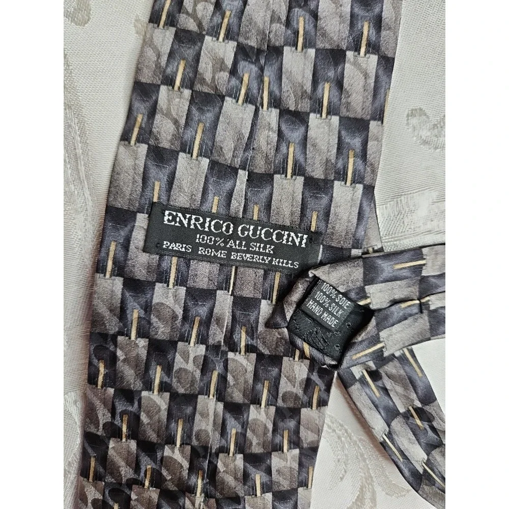 ENRICO GUCCINI 100% Silk Tie‎ Blue/Gray Abstract Classic Paris/Rome